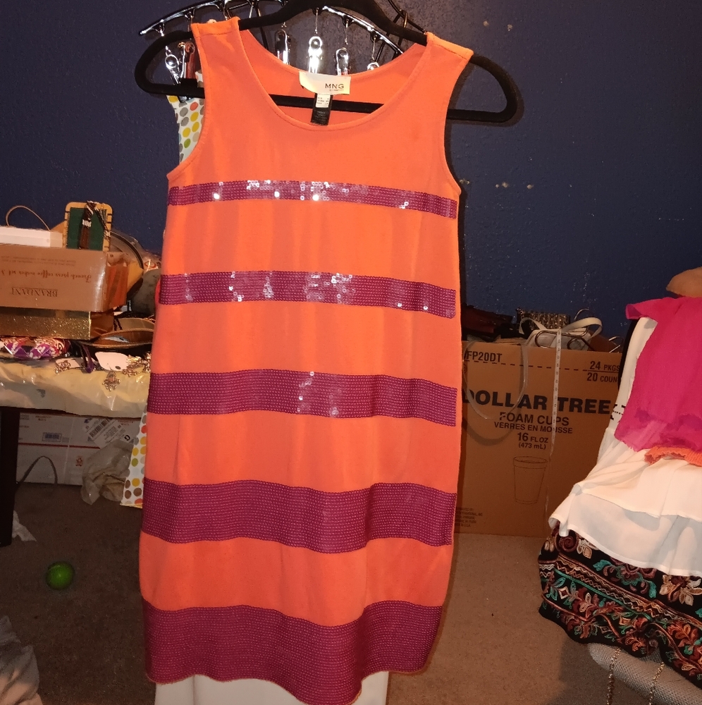 Euc Mgn By Mango Sz Xs Orange and Purple Sequin Mini Dress